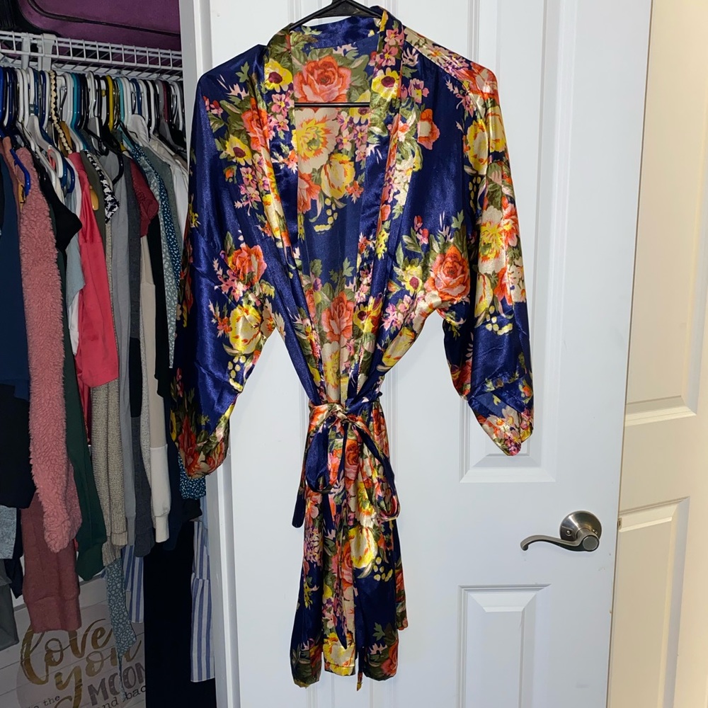 Floral silk robe
